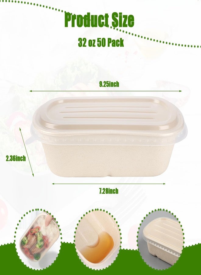 TINSKY 50 Pack Paper Meal Prep Containers 32 Oz Paper Bowls with Lids Large Deep Rectangle Disposable Food Containers for Burrito, Nacho, Salad, Pasta (32 oz) - Image 5
