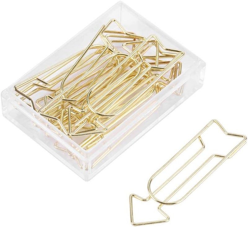 klarako Gold Paper Clips, Paperclips Bookmark Clips,12pcs Cute Paper Clip Gold Electroplating Metal Arrow Shaped Page Marker Funny Stationery Bookmark Marking Clip for Office Supplier School Student - Image 1