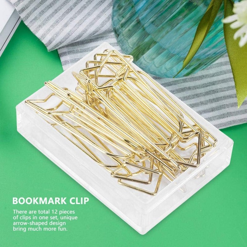 klarako Gold Paper Clips, Paperclips Bookmark Clips,12pcs Cute Paper Clip Gold Electroplating Metal Arrow Shaped Page Marker Funny Stationery Bookmark Marking Clip for Office Supplier School Student - Image 2