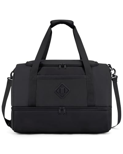 WANDF Travel Duffel Bag with Wet Pocket Shoe Compartment 18x14x8 Personal Item Bag with USB Charging Port WaterResistant Gym Weekender Overnight Carryon for Women Men Black - Image 1