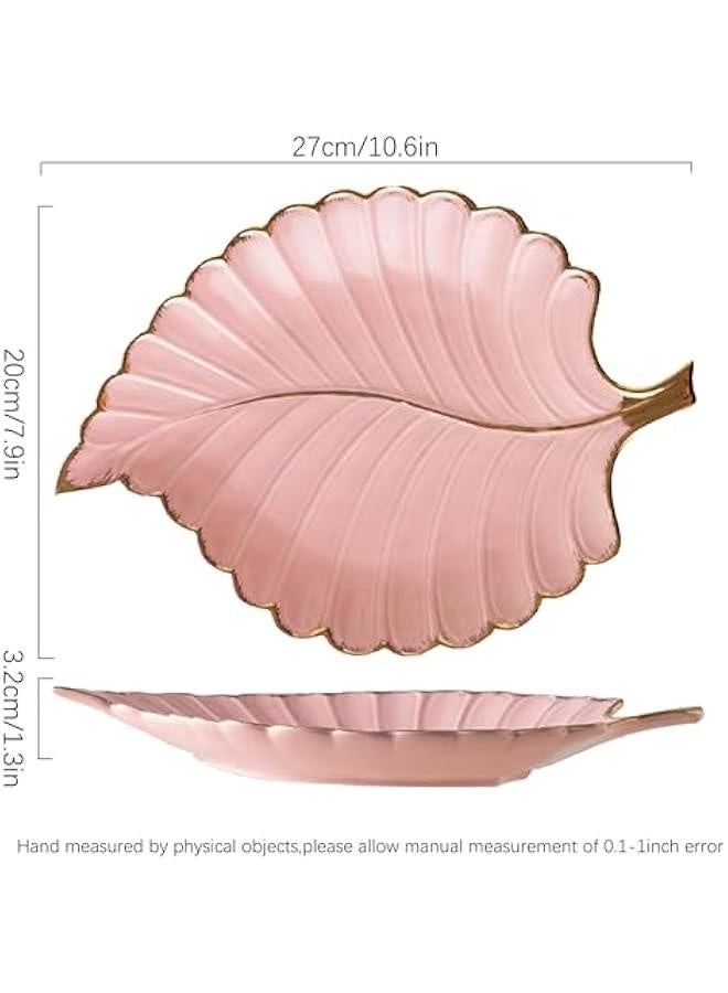 Jewelry Tray Ceramic Ring Holder Dish 10.6 x 7.9 Pink Key Bowl Birthday Gifts for Women Leaf Aesthetic Coffee Table Decor Cute Room Apartment Bathroom Dresser Decor Bridesmaid Wedding Gifts  - Image 4