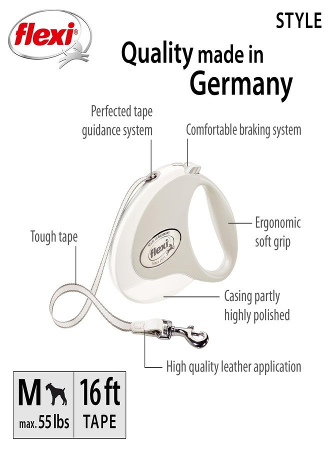 فلكسي مقود كلاب قابل للسحب من نوع FLEXI® (شريط لاصق)، مريح، متين، ومقاوم للتشابك، مناسب للكلاب حتى وزن 25 كجم، طوله 4 أمتار، مقاس متوسط، أبيض/رمادي - Image 2