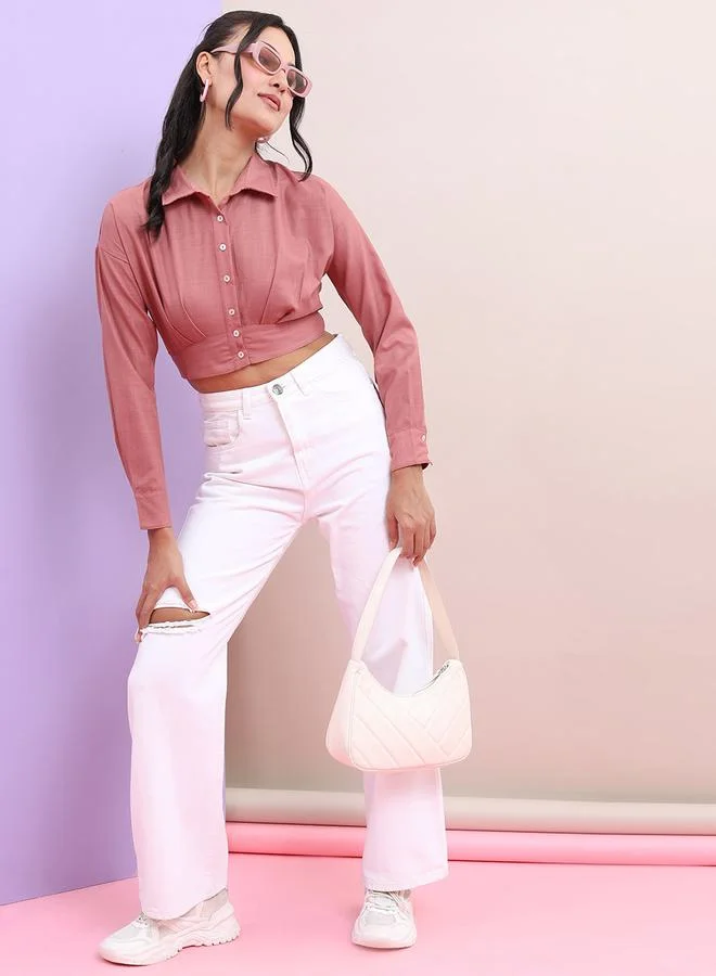 طوكيو توكيز بلوزة كروب بياقة بأكمام ريجلان طويلة