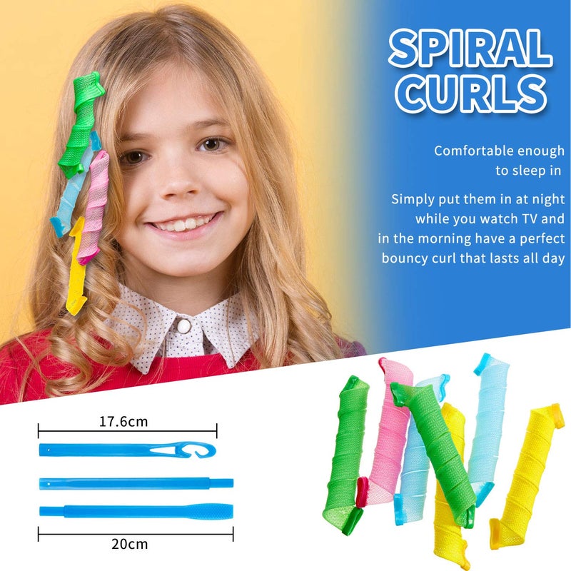 WILLBOND 28 Pieces Heatless Curlers No Heat Spiral Curls Hair Curlers Styling Kit with 2 Pieces Styling Hooks for Most Kinds of Hairstyles (Green, Pink, Blue, Yellow,45 cm) - Image 3