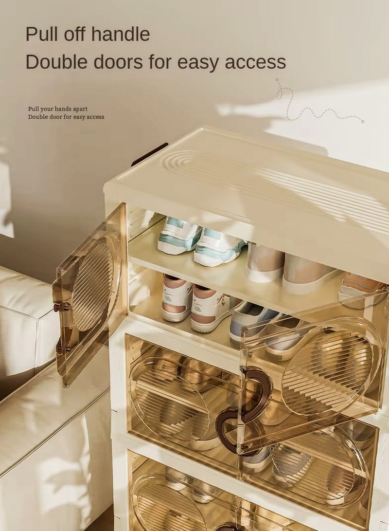 دي بلو صناديق تخزين خزانة الأحذية البلاستيكية القابلة للتكديس مع أبواب مغناطيسية وعجلات، منظم حاويات قابل للطي والطي متعدد الاستخدامات للأحذية والملابس والألعاب والوجبات الخفيفة والأدوات، تصميم متين وموفر للمساحة لغرفة النوم والحمام والمطبخ وغرفة الدراسة والمكتب وغرفة المعيشة والمدخل وخزانة الملابس والمرآب - Image 5