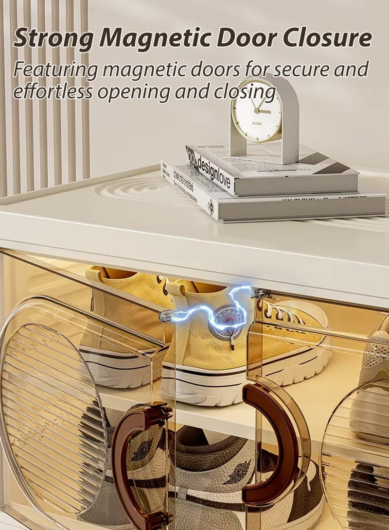 دي بلو صناديق تخزين خزانة الأحذية البلاستيكية القابلة للتكديس مع أبواب مغناطيسية وعجلات، منظم حاويات قابل للطي والطي متعدد الاستخدامات للأحذية والملابس والألعاب والوجبات الخفيفة والأدوات، تصميم متين وموفر للمساحة لغرفة النوم والحمام والمطبخ وغرفة الدراسة والمكتب وغرفة المعيشة والمدخل وخزانة الملابس والمرآب - Image 4