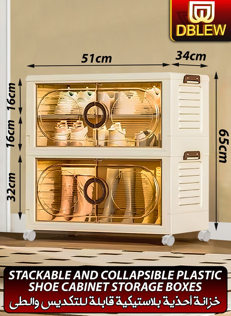 دي بلو صناديق تخزين خزانة الأحذية البلاستيكية القابلة للتكديس مع أبواب مغناطيسية وعجلات، منظم حاويات قابل للطي والطي متعدد الاستخدامات للأحذية والملابس والألعاب والوجبات الخفيفة والأدوات، تصميم متين وموفر للمساحة لغرفة النوم والحمام والمطبخ وغرفة الدراسة والمكتب وغرفة المعيشة والمدخل وخزانة الملابس والمرآب - Image 1