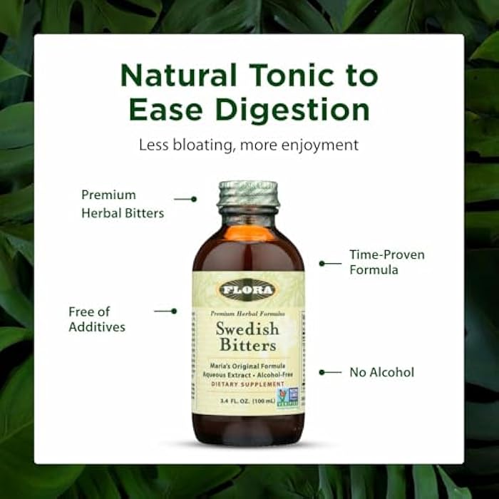 Flora - Swedish Bitters for Digestion, Alcohol-Free Bitters Help Bloating & Digestion, Maria's Original Formula Aqueous Extract, Vegan, Kosher, Non GMO, 3.4-fl. oz. Glass Bottle - Image 4