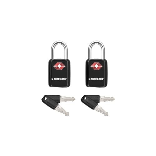 SURE LOCK TSA Approved Luggage Locks - One Key Opens All, Compact & Durable Zinc Alloy Travel Lock with Steel Shackle, Keyed Alike (Black 2 Locks, Mini Size for Suitcase/Backpack/Gym Locker) - Image 1