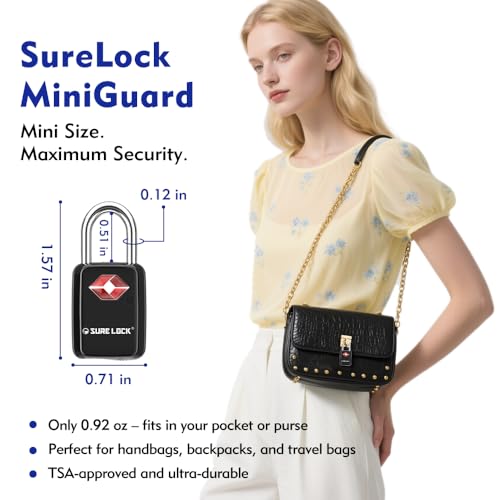SURE LOCK TSA Approved Luggage Locks - One Key Opens All, Compact & Durable Zinc Alloy Travel Lock with Steel Shackle, Keyed Alike (Black 2 Locks, Mini Size for Suitcase/Backpack/Gym Locker) - Image 4