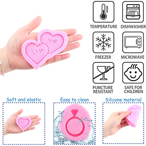 Mujiang Heart MR MRS I DO Silicone Fondant Mold Thank You Ring Candy Chocolate Mold for Wedding Cake Decorating Gum Paste Polymer Clay Set of 4 - Image 2