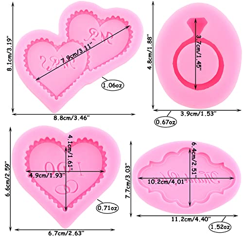 Mujiang Heart MR MRS I DO Silicone Fondant Mold Thank You Ring Candy Chocolate Mold for Wedding Cake Decorating Gum Paste Polymer Clay Set of 4 - Image 3