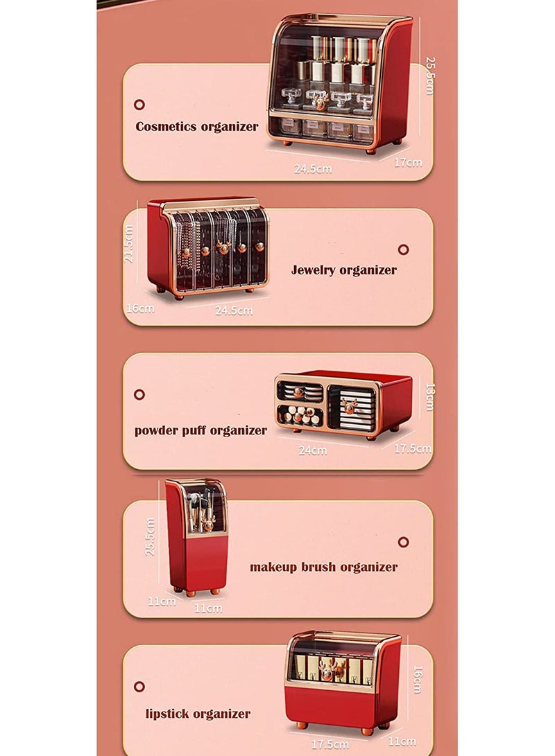 LIMOS Makeup Cosmetic organizer 5 Pieces Drawer Set(Red) - Image 4
