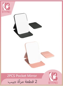 BTFMEI 2PCS Pocket Mirror, Portable Folding Compact Makeup Mirror, Travel Mirror, Foldable Tabletop Cosmetic Mirror, Ideal Gift (Pink+black)  - Image 1