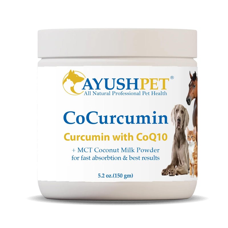 Ayush Herbs Ayush Pet CoCurcumin with CoQ10 - Curcumin Powder with Coconut MCTs for Dogs and Cats, Turmeric Superfood Supplement for Small or Large Pets, Immune, Joint and Cognitive Support - 5.2 oz - Image 1
