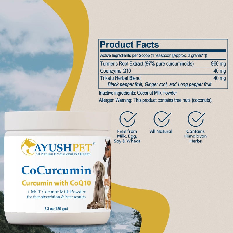Ayush Herbs Ayush Pet CoCurcumin with CoQ10 - Curcumin Powder with Coconut MCTs for Dogs and Cats, Turmeric Superfood Supplement for Small or Large Pets, Immune, Joint and Cognitive Support - 5.2 oz - Image 3