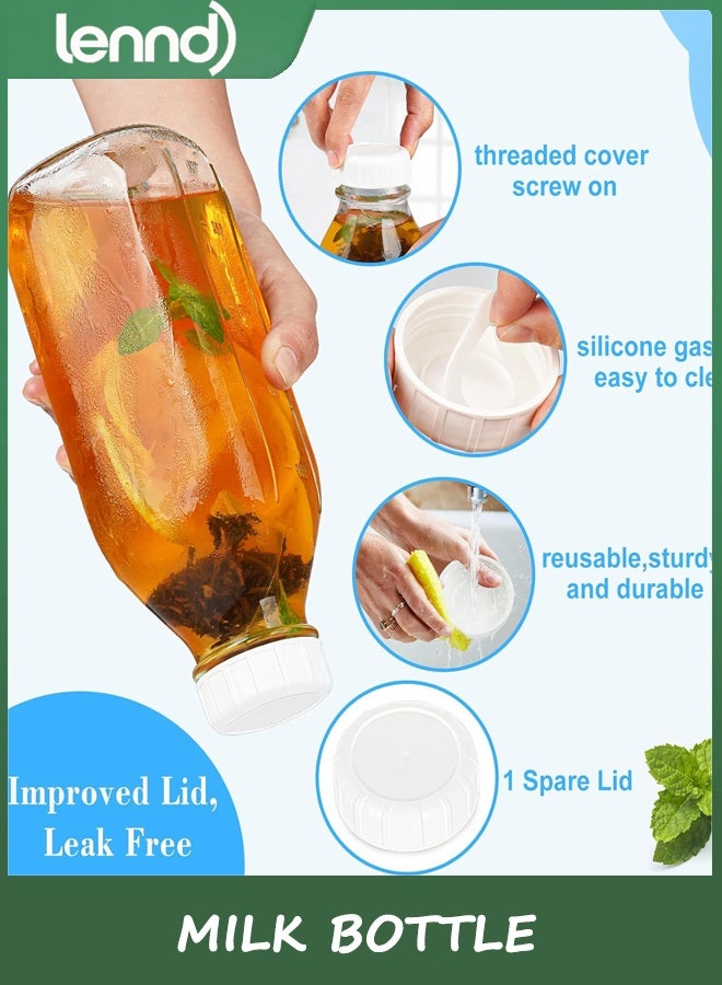 LENND Milk Bottle with Dispenser Cap, 100% Airtight Heavy Duty Screw Lid. 2 Pack 1L Reusable Glass Bottles with 4 Lids! Breast Milk Jug Pitcher, Buttermilk, Water, Juice Bottles with Cap, Syrup, Honey  - Image 4