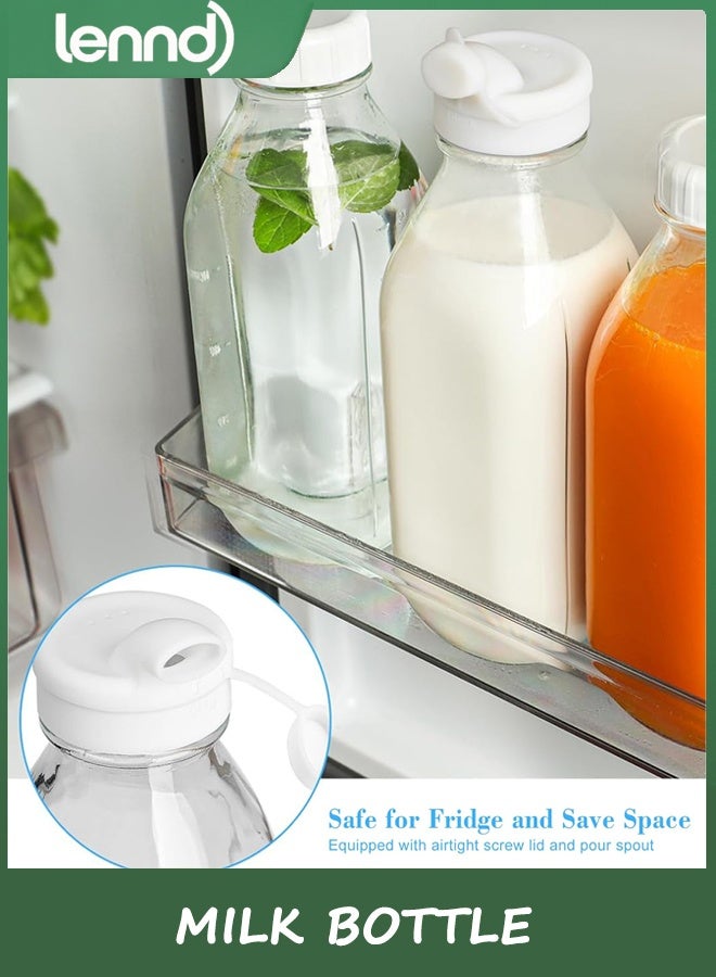 LENND Milk Bottle with Dispenser Cap, 100% Airtight Heavy Duty Screw Lid. 2 Pack 1L Reusable Glass Bottles with 4 Lids! Breast Milk Jug Pitcher, Buttermilk, Water, Juice Bottles with Cap, Syrup, Honey  - Image 3