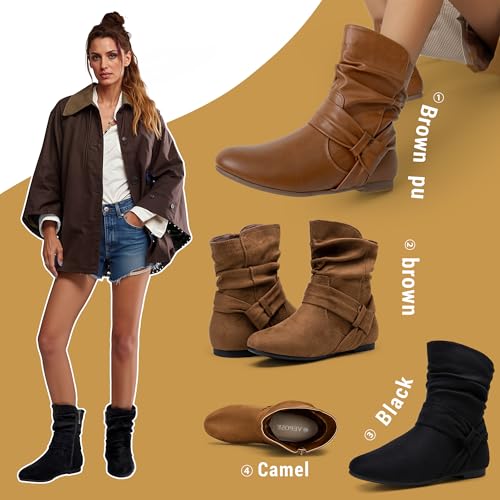 Vepose Women’s Slouch Ankle Flat Boots, Black Suede Short Low Heel Zipper 939A Booties, Size 8M US, (CJY939A Black 08) - Image 5