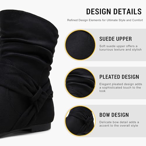 Vepose Women’s Slouch Ankle Flat Boots, Black Suede Short Low Heel Zipper 939A Booties, Size 8M US, (CJY939A Black 08) - Image 4