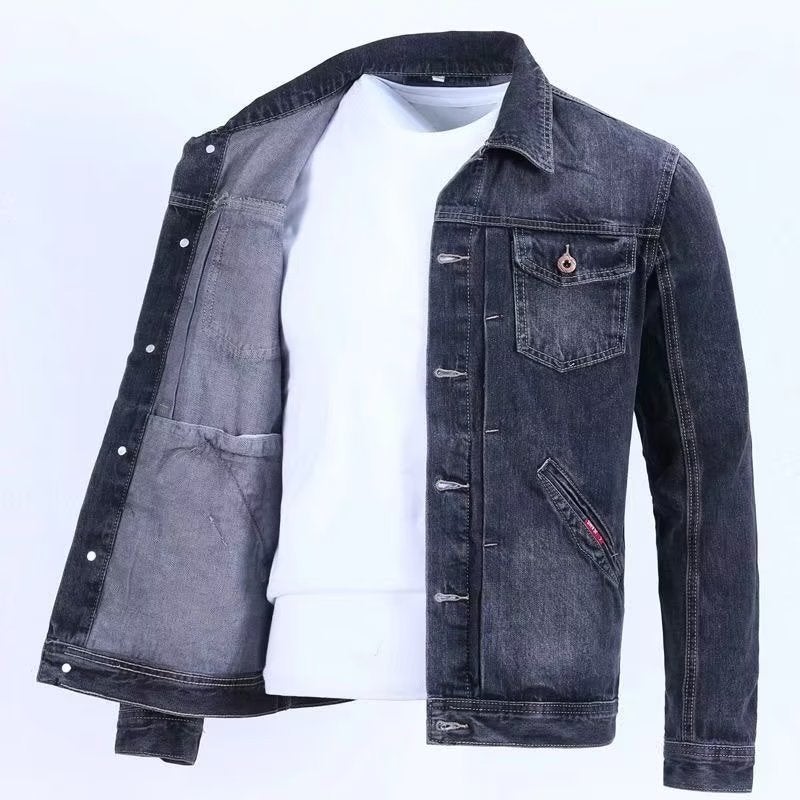 Vintage Denim Jacket Men Casual Loose Fit Light blue  - Image 3