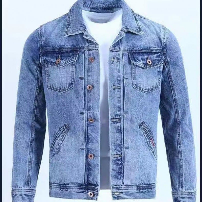 Vintage Denim Jacket Men Casual Loose Fit Light blue  - Image 5