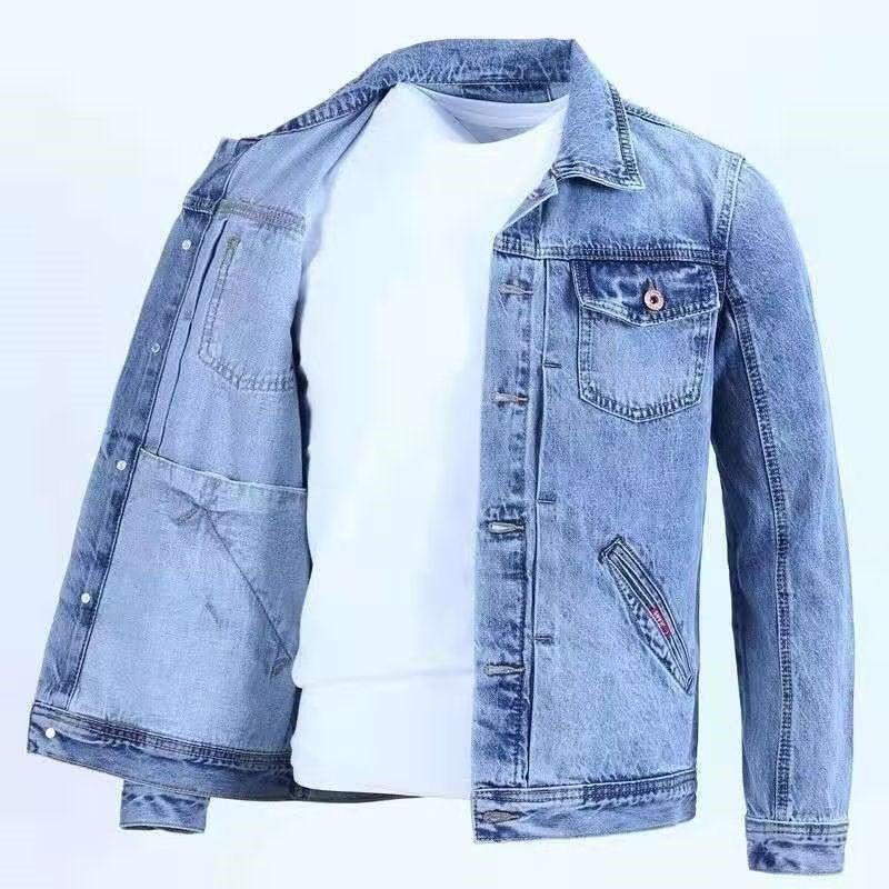 Vintage Denim Jacket Men Casual Loose Fit Light blue  - Image 4
