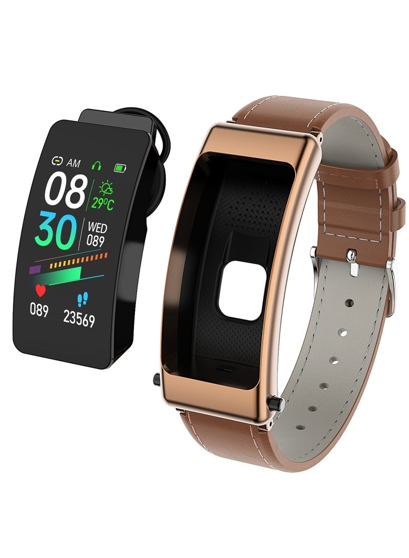 AROAQ K50 1.08 inch Leather Band Two -in-ONE TWS Earphone Detachable IP67 Waterproof Smart Watch Support Bluetooth Call  - Image 1