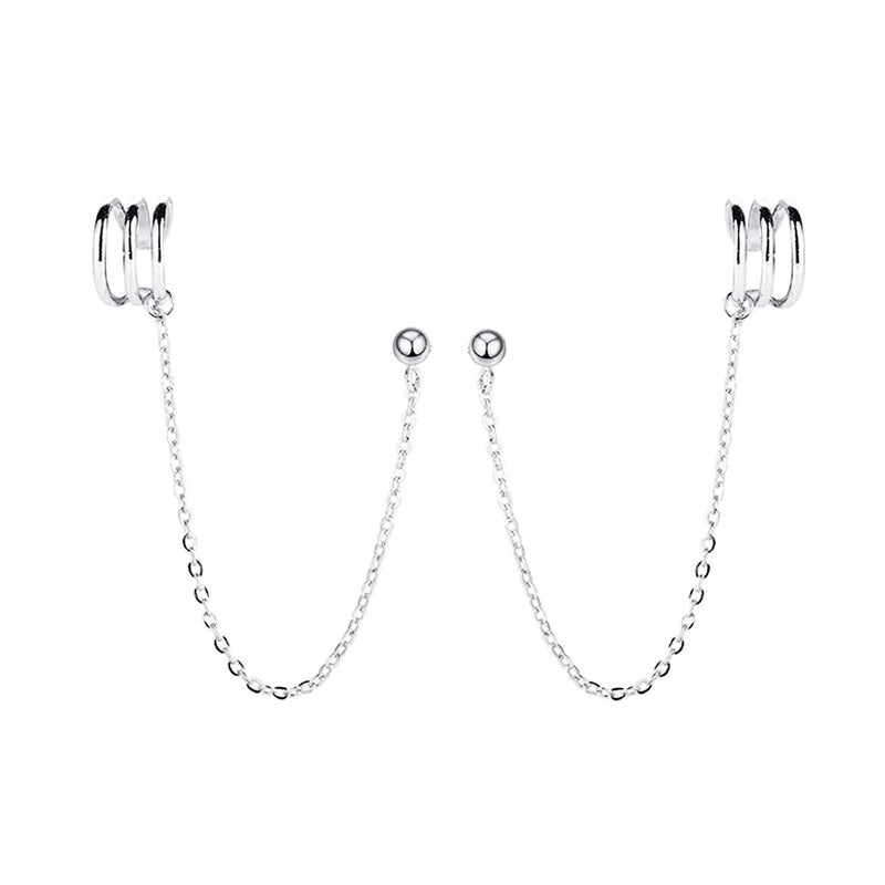 SLUYNZ 925 Sterling Silver Cuff Earrings Chain for Women Crawler Earrings Studs (A-Silver) - Image 1