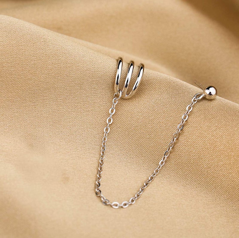 SLUYNZ 925 Sterling Silver Cuff Earrings Chain for Women Crawler Earrings Studs (A-Silver) - Image 4