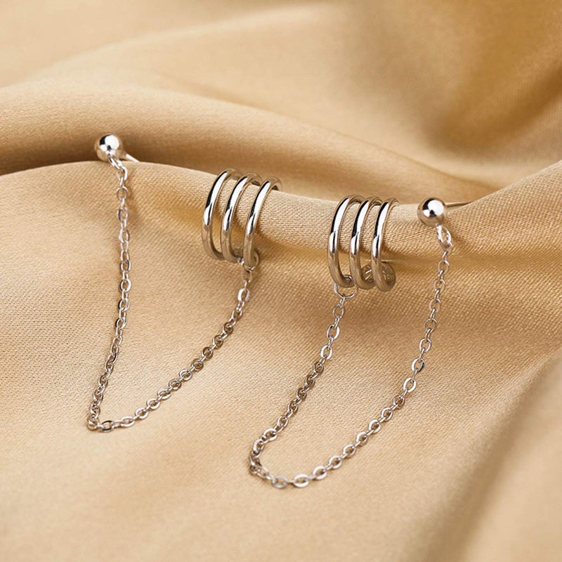 SLUYNZ 925 Sterling Silver Cuff Earrings Chain for Women Crawler Earrings Studs (A-Silver) - Image 3