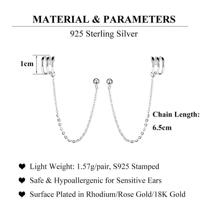 SLUYNZ 925 Sterling Silver Cuff Earrings Chain for Women Crawler Earrings Studs (A-Silver) - Image 5