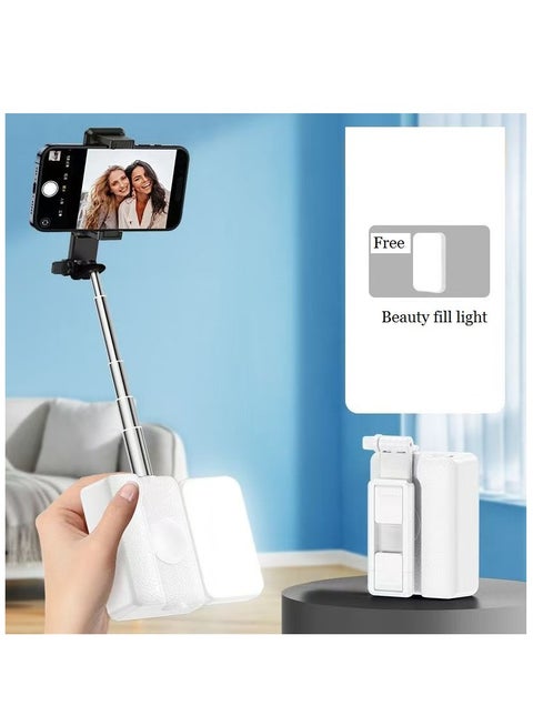 Ultra-mini Three-in-one Bluetooth Mobile Phone Camera Aid Photography Light , With Detachable Fill Light, 360-degree Rotating Selfie Stick+Beauty Light, Mobile Phone Holder, For iPhone Android