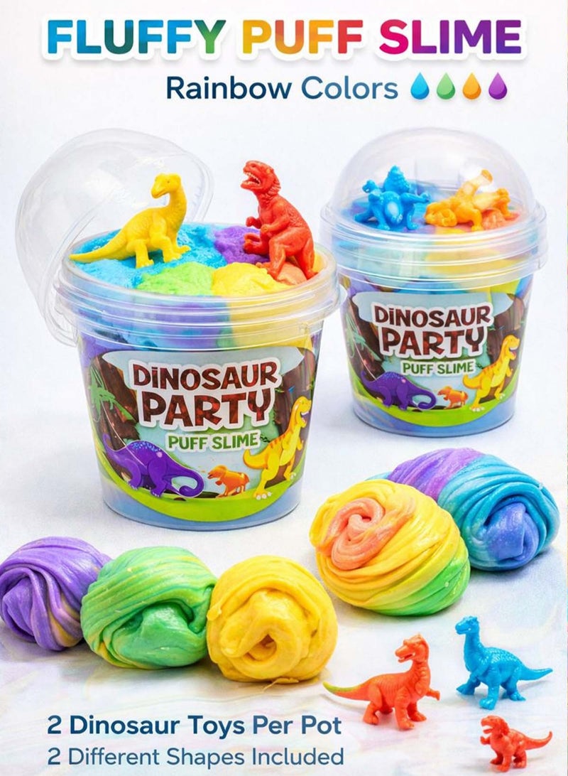 GreaTeam Dinosaur Party Puff Slime Set 12pcs (100g Each) – Rainbow Fluffy Slime with 2 Dinosaur Figures in Every Pot, Non-Toxic Sensory Play Putty for Kids 3+ Years, Educational Learning Toy for Toddlers & Preschool Children, Stress Relief Fidget Slime, Party Favors, Gifts, Prizes & Stocking Stuffers - Image 2