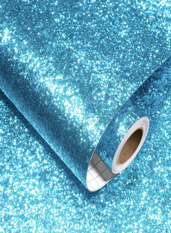 Decotalk Blue Glitter Wallpaper Stick and Peel Glitter Wallpaper 17.7"x120" Blue Wall Paper Sparkle Contact Paper for Walls Removable Sequins Wall Vinyl for Gifts Wrapping Sparkle Decorative - Image 1