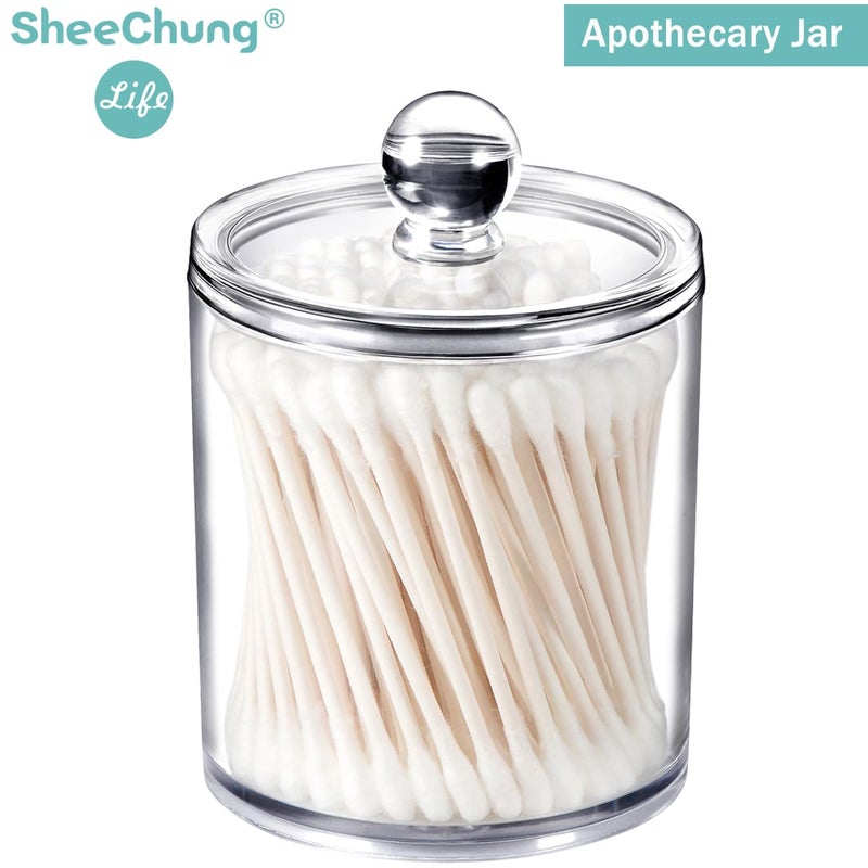SheeChung 6-Pack Clear Acrylic Apothecary Jars with Labels - (3) 10oz & (3) 12oz Qtip Holder Set - Shatterproof Bathroom Vanity Organizer for Cotton Swabs, Balls, Pads - Minimalist Decor - Image 5