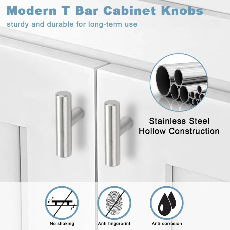 Estmoon 30 Pack Cabinet Knobs Brushed Nickel Cabinet Handles, Stainless Steel Single Hole Kitchen Cabinet Knobs Silver Cabinet Pulls for Kitchen Cabinets and Dressers,2 Inch Overall Length Drawer Knob - Image 3