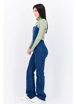 Bershka Women Sleeveless Solid Denim Jumpsuit, Blue  - Image 3