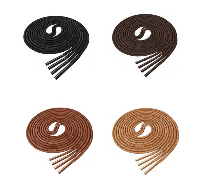 Lify Waxed Cotton Extra Thin Round Dress Shoelaces – 2MM | Premium Formal Laces 60CM, 80CM, 100CM & 120CM- Colors - 4 Pair (Black, Teak, Tan & Coffee, 60CM (23.62'' Inch)) - Image 1