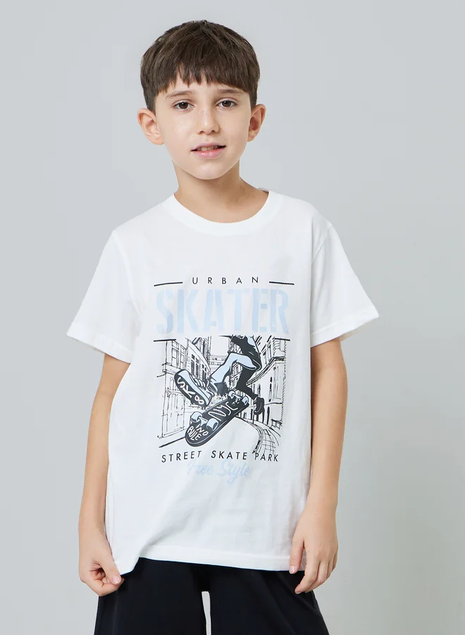 Styli Boys Cotton Skater Print T-Shirt and Shorts Set