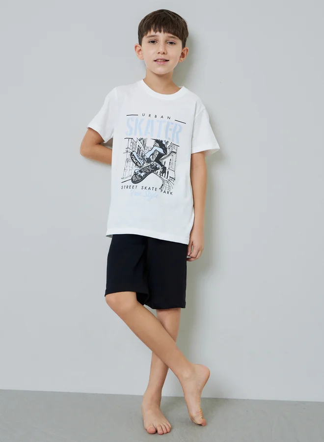 Styli Boys Cotton Skater Print T-Shirt and Shorts Set