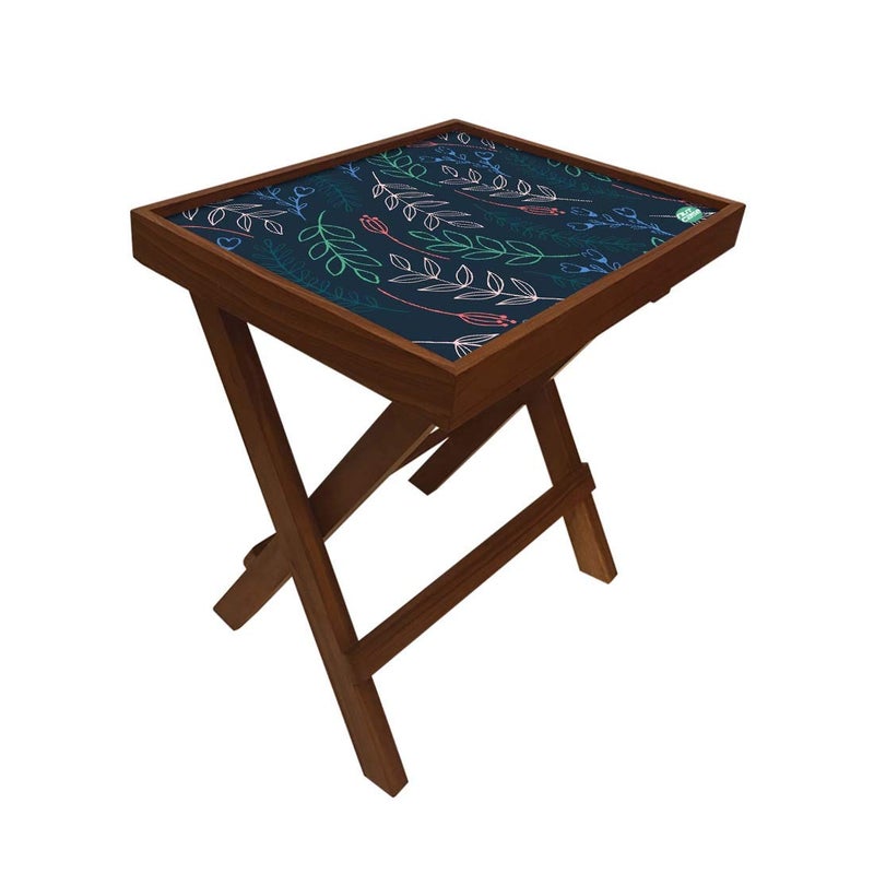Nutcase Designer Teak Wood Side Table Folding Wooden Bedside Coffee Outdoor Picnic Table Cute Twigs Blue - Image 4