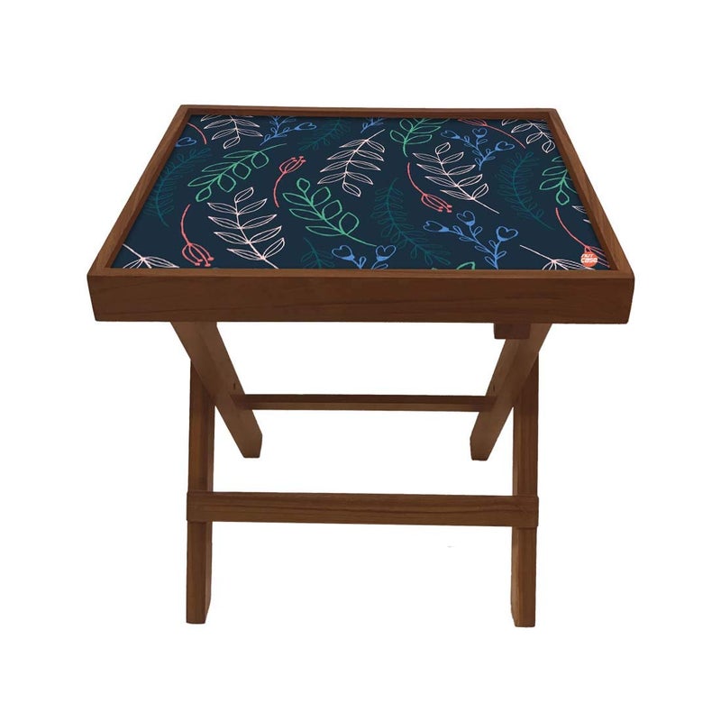 Nutcase Designer Teak Wood Side Table Folding Wooden Bedside Coffee Outdoor Picnic Table Cute Twigs Blue - Image 1