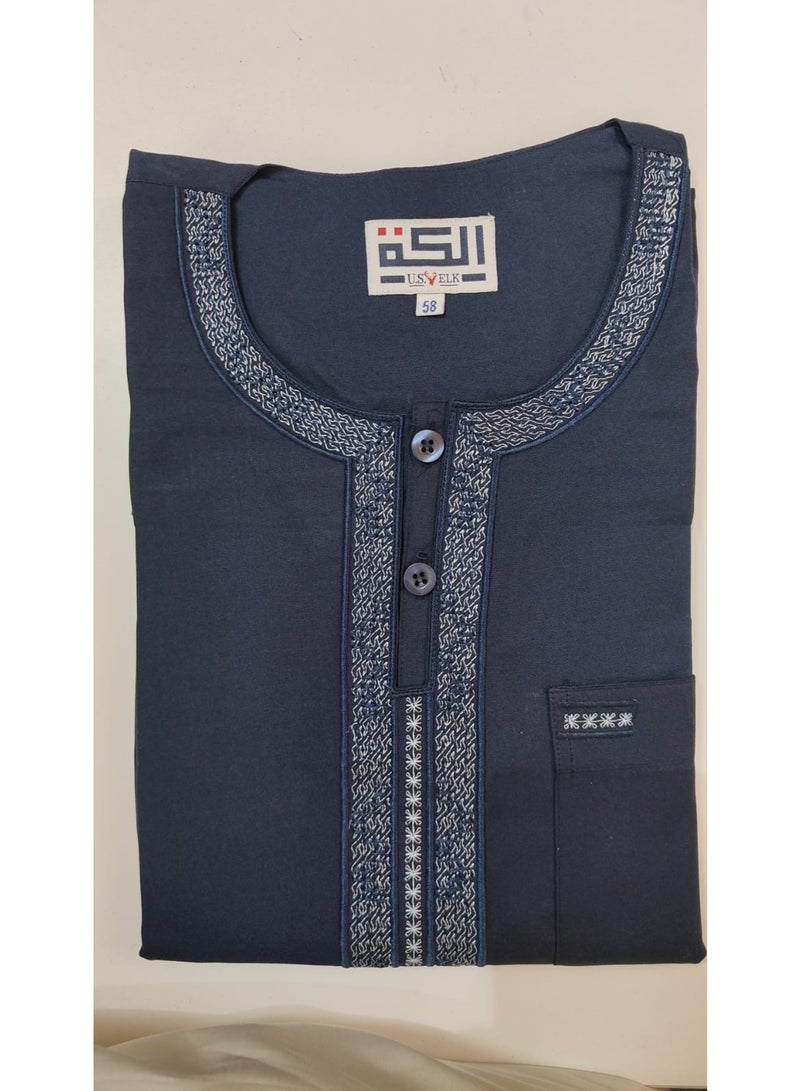 U.S. ELK Men's Round Neck Short Sleeves Jalabiya for Men - Men's Short Sleeve Robe/Thobe -Dark Blue - Image 1