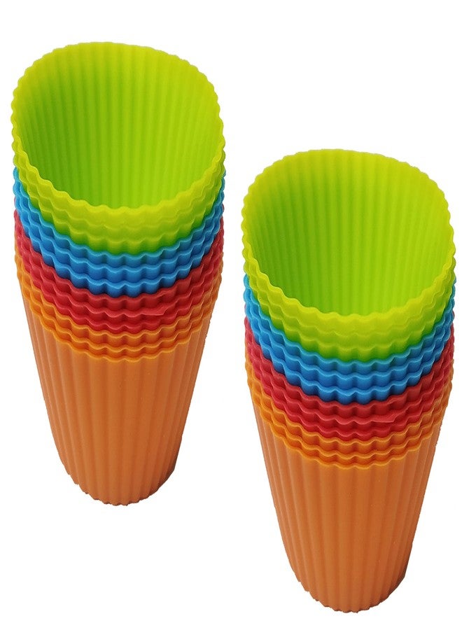 Kitchwish Silicone Cupcake Moulds - Set of 24 Reusable Non-Stick Muffin Liners, Food-Grade BPA-Free Baking Cups for Cakes, Jelly, and Puddings (Multicolor, Standard Size) - Image 1