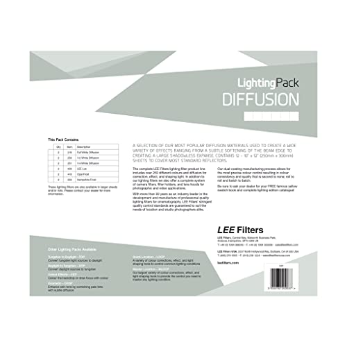 LEE Diffusion Studio Lighting Gel Filter Pack 250mm x 300mm – Contains 6 Diffusers, 2 Sheets Per Diffuser Totalling 12 Sheets - Image 1