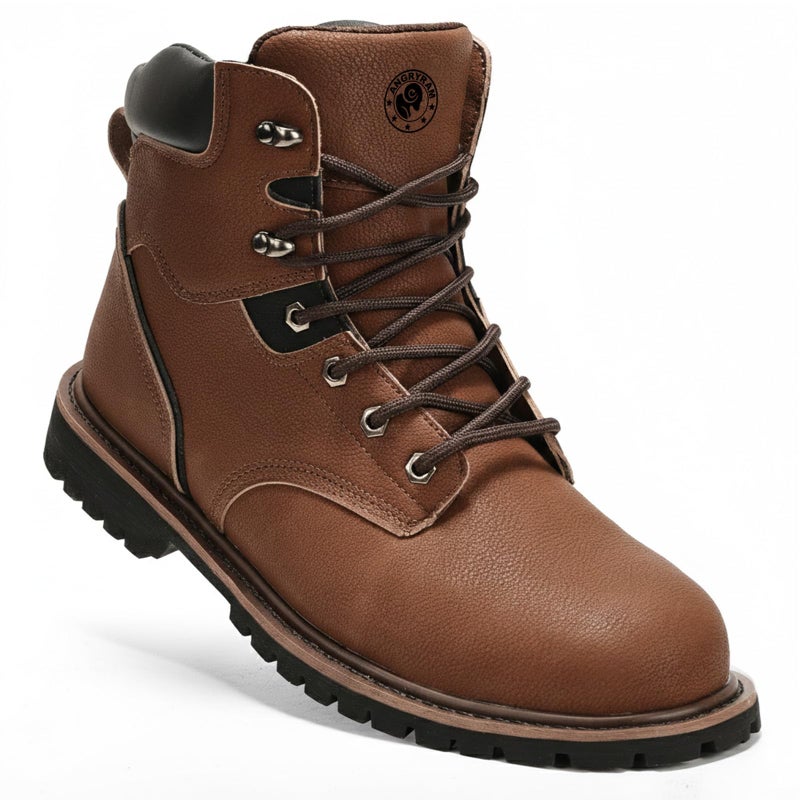 ANGRYRAM Steel Toe Boots for Men 27 Inch Leather Work Boots for Men Sturdy Slip Resistant Waterproof Steel Toe Construction Safety Shoes Lightweight Comfortable - Image 1