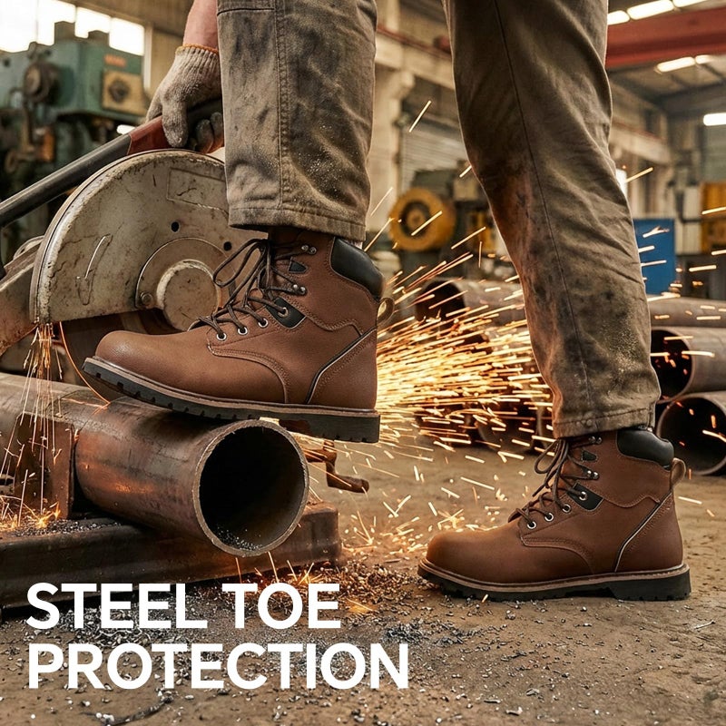 ANGRYRAM Steel Toe Boots for Men 27 Inch Leather Work Boots for Men Sturdy Slip Resistant Waterproof Steel Toe Construction Safety Shoes Lightweight Comfortable - Image 4