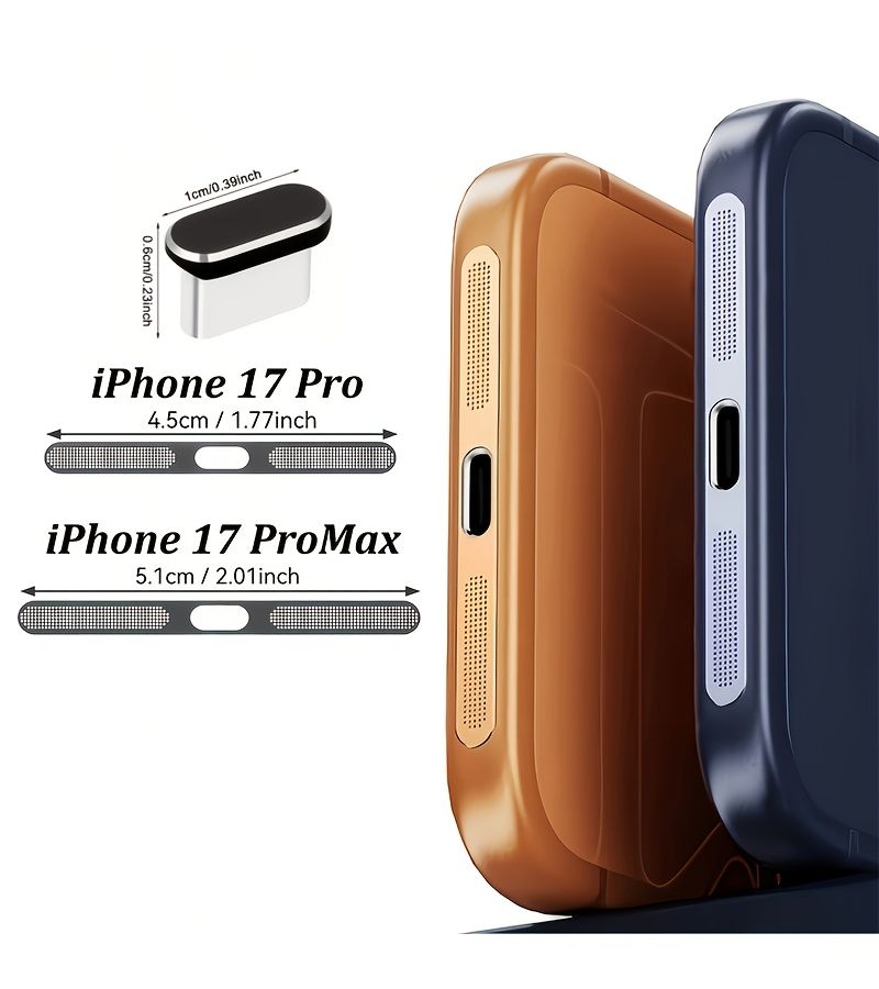 5 قطعة من واقي منفذ الشحن الشبكي البرتقالي المعدني المقاوم للغبار لجهاز iPhone 17 Pro Max - Image 2