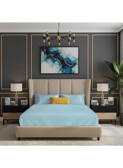 MULBERRY LIVING 100% Cotton -250 TC Serenity Solids Queen Size Fitted Bedsheet(160X200X30 cms) with 2 Pillow Covers (50 x 75 cms) - Sky Blue